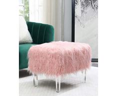 Comfortland Panca Pouf Ottomane in Finta Pelliccia con Gambe in Acrilico, Poggiapiedi Rettangolare, Sgabello Imbottito per Salotto, Camera da Letto, Ingresso, Dimensioni:44Hx56Lx42W cm (Rosa)