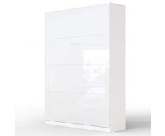 SMARTBett Letto a Scomparsa Basic Letto Ribaltabile Letto a Muro (140x200 Verticale, Bianco/Bianco Parte Frontale Lucido)
