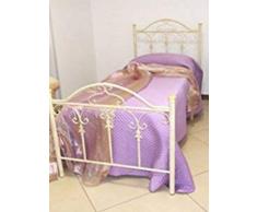 Letto Singolo in Ferro BATTUTO, Modello Lancia, Vari Colori (Avorio Sfumature Oro)