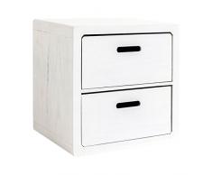 Rebecca Srl Comodino Cassettiera Angoli tondi 2 Cassetti Legno Bianco Shabby Chic Arte Povera Camera Bagno (Cod. 0-1247)