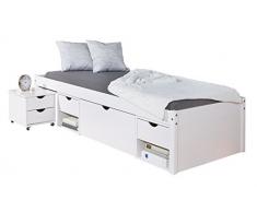 Inter Link Letto Singolo Multi Funzione Pino Massiccio Verniciato, Bianco