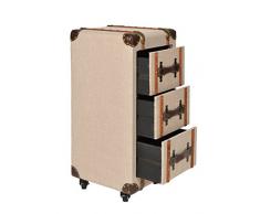 ts-ideen Comò Cassettone Design Industriale Similpelle Tessuto Rivetti Cassetti Beige Bagagli 3 cassetti