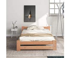 Letto per bambini, 90 x 200 cm, in legno massiccio, struttura del letto Futon, in legno massiccio, con testiera e rete a doghe (90 x 200 cm)