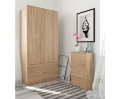 CAESAROO Armadio 81x180H cm Rovere Canadese con due ante e due cassetti - Rovere Canadian