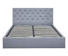 AVANTI TRENDSTORE, Porto, Letto imbottito con contenitore idraulico con doghe in colore grigio misure 140x200cm
