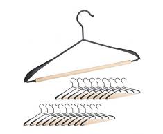 Relaxdays 20x Grucce Appendiabiti per Armadio, Set Stampelle per Pantaloni, Magliette & Giacche, Metallo & Legno, L: 43 cm, Nero