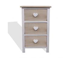 Rebecca Mobili Comodino Legno Naturale, Cassettiera 3 Cassetti, Legno, Bianco Beige, per Camera Ingresso Bagno - Misure: 56 x 35 x 25 cm (HxLxP) - Art. RE4363
