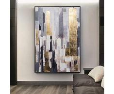 Pittura Ad Olio Dipinto A Mano Su Tela,Paesaggio Astratto Pittura,Oro E Grigio Nero,Europea Moderna Grande Lusso Art Home Arredo Per Camera Da Letto Soggiorno Ufficio Adulti Doni,120 X 180 Cm