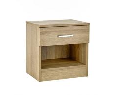 Baroni Home Comodino con Cassetto e Scomparto in Nobilitato, Mobiletto Multiuso per Camera da Letto, Tavolino Basso Salotto, Rovere 37x30x39 cm