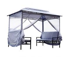 Outsunny Gazebo da Giardino con 2 Panche Imbottite Doppio Tetto e Zanzariera Resistente ai Raggi UV in Acciaio Grigio 2×2.9×2.45m