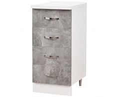 Shally Dogan Cassettiera Mobile Base per Cucina con 4 Cassetti, Mobiletto Componibile con Struttura in Legno Solida e Resistente, Organizer Colore Grigio Cemento, Dimensioni 40 x 50 x 85H cm