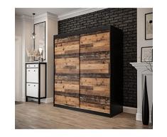 mb-moebel Armadio da camera con 2 ante scorrevoli Spogliatoio Armadio Armadio (Tringle) con ripiani (LxAxP): 180x200x62 cm - Alter STIL T (con cassetti) Old Style/Nero