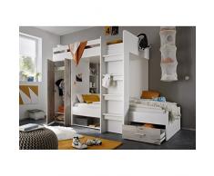 AVANTI TRENDSTORE - Moritz - Letto a castello in legno laminato con armadio integrato, 1 cassetto e 4 vani aperti. Disponibile in 2 colorazioni diverse. Dimensioni: LAP 270x180x117 cm (quercia sabbia - bianco)