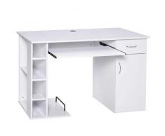 homcom Scrivania per PC Ergonomica con Mensole, Armadietto, Cassetto e Piano Tastiera Estraibile, Bianca, 120x60x74cm
