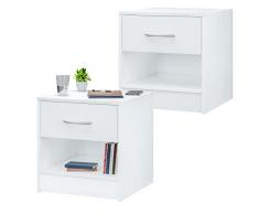 CASARIA Set 2 Comodini Cassetto Ripiano d Appoggio 41x39x28 cm Legno Comò Notte Camera Letto Bianco