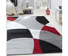 Tappeto Di Design Pelo Corto Tappeto Moderno Motivo Astratto Semicerchi In Rosso Grigio, Dimensione:80x150 cm