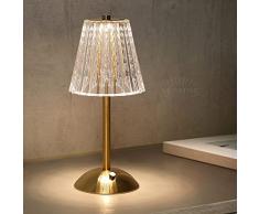 VOKOT QLED14 Lampada da tavolo touch senza fili ricaricabile dimmerabile,effetto cristallo in metallo e acrilico, abatjour per camera da letto comodino bar ristoranti 3 modalità caldo naturale freddo