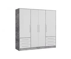 AVANTI TRENDSTORE-Felippo-Armadio ad ante battente con 4 ante e 6 cassetti, allinterno ripiani e un appendiabito. In legno laminato nel colore grigio cemento/bianco. Dimensioni LAP 206,5x200x60 cm