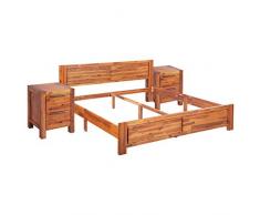Tidyard Struttura Telaio Letto Giroletto Matrimoniale con 2 Comodini a Cassetti in Legno Massello di Acacia con 2 Comodini in Legno Massello di Acacia 140x200 cm/160x200 cm Letto con Comodini