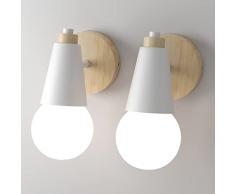 HBVAN Applique da Parete Vintage Lampada da Parete Interni E27 Lampada a Muro in Legno 360° Girevole Appliques per Bar, Camera da Letto, Cucina, Ristorante, Caffè, Corridoio (2 pezzi-Bianco)