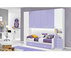 Dafnedesign.Com - Cameretta Completa a Ponte - Bianco, Malva (Doppio Letto Singolo e Armadio) (cm. 300 x 96 x 259h)