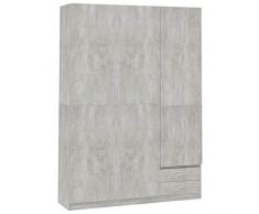 Tidyard Armadio Moderno con 3 Porte e 2 Cassetti Truciolato Grigio,Armadio Vestiti,Armadio Camera da Letto Moderno,Armadio,Armadio con 3 Ante,Armadio con Cassetti Moderno 120x50x180 cm