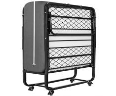 DICTAC Letto Pieghevole 90x200 cm Singolo Brandina Pieghevole Adulti con Circa 13 cm Materasso Memory Foam Metallo Letto con Ruote Portata Massima 200 kg Letto Facile da Trasportare e Montare