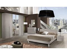 Germanvox Camera da Letto Moderna Completa Olmo Perla con Armadio 6 ante battenti con specchi centrali, Letto matrimoniale, comò, comodini e specchio