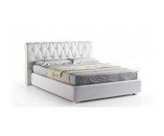 Goldflex - Letto matrimoniale 160x190 o 160x200 Elegant, con struttura in legno massiccio e rivestimento sfoderabile imbottito in ecopelle facile da pulire di colore bianco candido e piedini eleganti in legno alti 6cm di colore bianco