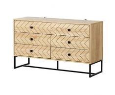 homcom Cassettiera con 6 Cassetti Motivo a Onde Stile Vintage Design Scandinavo Combinazione di MDF e di Pannello Truciolare 120x39.5x71cm