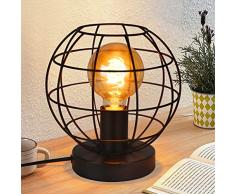 ZMH Lampada da Tavolo Industriale Lampada da Comodino Vintage - Nero Lampada da Scrivania con Paralume E27 Portalampada MAX 40W Lampada da Notte con Spina per Camera da Letto Soggiorno