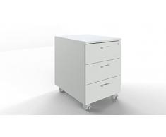 FBasic Cassettiera in legno su ruote 3 cassetti con serratura - Bianco - 42x55x57 cm