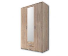 Stella Trading KARL Elegante armadio a 3 ante con molto spazio per riporre gli oggetti - Armadio versatile in rovere Sonoma con anta a specchio - 120 x 195 x 55 cm