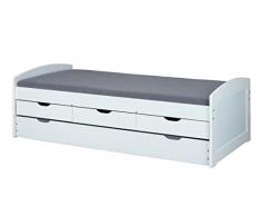 Letto Singolo Legno Bianco 3 cassetti letto estraibile camera letto ragazzi ULLI