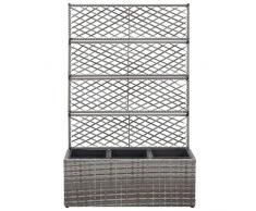 A-ZONE Letto Rialzato a Traliccio 3 Vasi 83x30x130cm Polyrattan Grigio