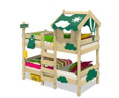 Wickey Letto a castello CrAzY Daisy Letto per bambini con tetto, finestra, scaletta di risalita e rete a doghe, telone verde