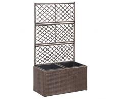 vidaXL Letto Rialzato a Traliccio con 2 Vasi Fiori Contenitore per Piante Verdi Accessori per Giardino Decorazioni 58x30x107 cm Polyrattan Marrone