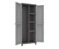 TERRY C- Wood 3680 Armadio da Esterno 2 Ante Effetto Legno, Divisorio Verticale e 3 Ripiani Interni, Grigio/Tortora, 68x39x170 cm