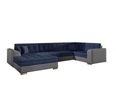 E- MEUBLES Ampio divano angolare XXL a U panoramico letto Convertibile 6/7 Posti - in Tessuto e similpelle - Soggiorno & soggiorno - Dario (Blu Navy +Grigio (Ontario 81+Soft 29), Sinistra)