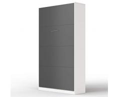 SMARTBett Letto a Scomparsa Basic Letto Ribaltabile Letto a Muro (90x200 Verticale, Bianco/Antracite Parte Frontale)