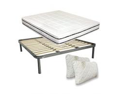 Comprarredo Kit materasso e rete matrimoniale 160x190 FINLANDIA più coppia di cuscini fiocco memory aloe in regalo, rete due piazze a doghe 160x190 ortopedica con materasso memory alto 22cm