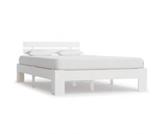 vidaXL Legno Massello Pino Giroletto Classico Elegante Robusto Struttura Telaio Letto Bianco 140x200 cm con Testiera Doghe in Compensato