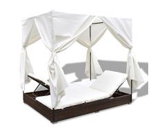 mewmewcat Lettino Prendisole con Tende in Polyrattan Nero,Lettino Prendisole Letto Matrimoniale Prendisole Reclinabile a Baldacchino con Tende in Polirattan