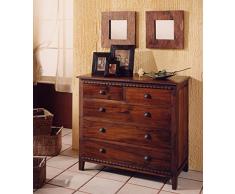 Comò Stile coloniale Legno massello di Teak Lavorazione Artigianale con Cornice intagliata - Prezzo Outlet Online