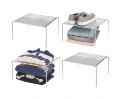 mDesign Ripiani aggiuntivi e mensole per armadi perfetti in ogni stanza – Pratico scaffale per armadi e piani dappoggio – Organizer armadio in metallo – Set da 4 – argento