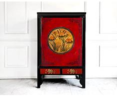 OPIUM OUTLET Armadio da sposa orientale, Cina Vintage Mobili Comò Asiatico, Armadio Armadio Cinese, Nero Rosso, Stile Shabby Antico, Stile Coloniale