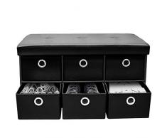 BAKAJI Cassapanca Pouf Contenitore con 6 Cassetti Poggiapiedi per Camera da Letto Panca Sgabello Struttura Pieghevole Rivestimento in Eco Pelle Seduta Rimovibile Imbottita 38 x 76 cm (Nero)