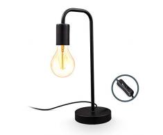B.K.Licht, Lampada da tavolo retrò, attacco per lampadina E27 non inclusa, interruttore sul cavo, abat-jour da comodino in metallo nero opaco, lampada da lettura vintage industriale