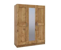 Möbel-Store24 - Armadio con ante a specchio, in legno di quercia naturale parzialmente oliato, 3 ante