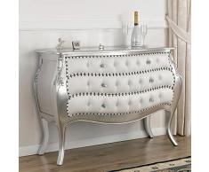 Simone Guarracino Luxury Design Comò Brilliant Stile Barocco Moderno cassettone bombato Foglia Argento Ecopelle Bianca Bottoni e pomelli Crystal SW